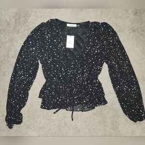 Starry Night Black Long Sleeve Stars Blouse